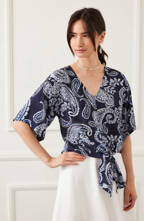 Karen Kane Tie Front Top In Paisley Print In Multi