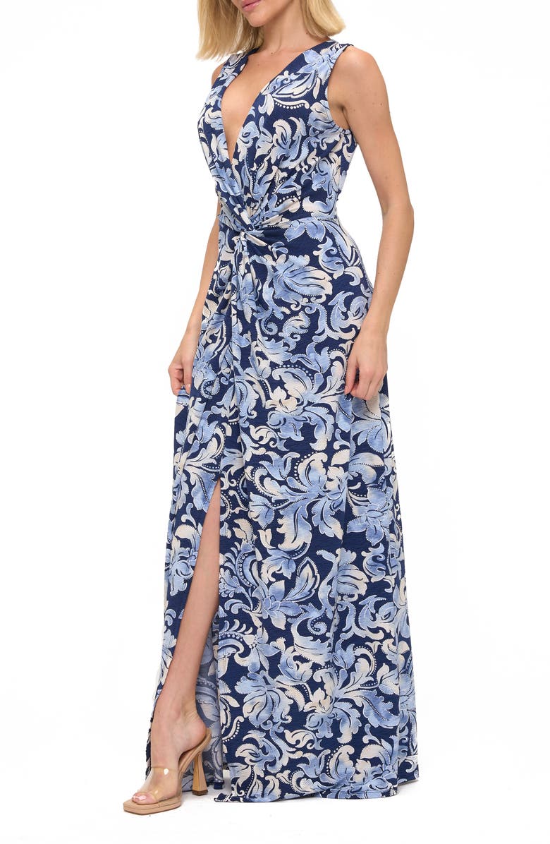 O.L. Printed Sleeveless Maxi Dress, Alternate, color, Blue Multi