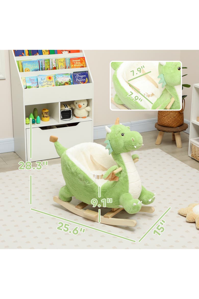 Baby Rocking Horse Ride Dinosaur Kids Ride On Toy with Realistic Sound and Safety Belt Plush Animal Rocker for Kids, Alternate, color, Green