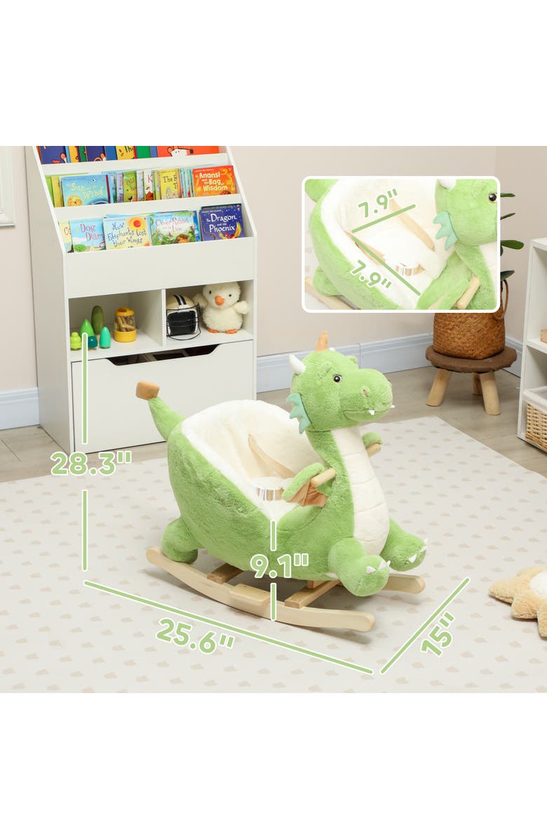 Qaba Baby Rocking Horse Ride Dinosaur Kids Ride On Toy with Realistic Sound and Safety Belt Plush Animal Rocker for Kids, Alternate, color, Green