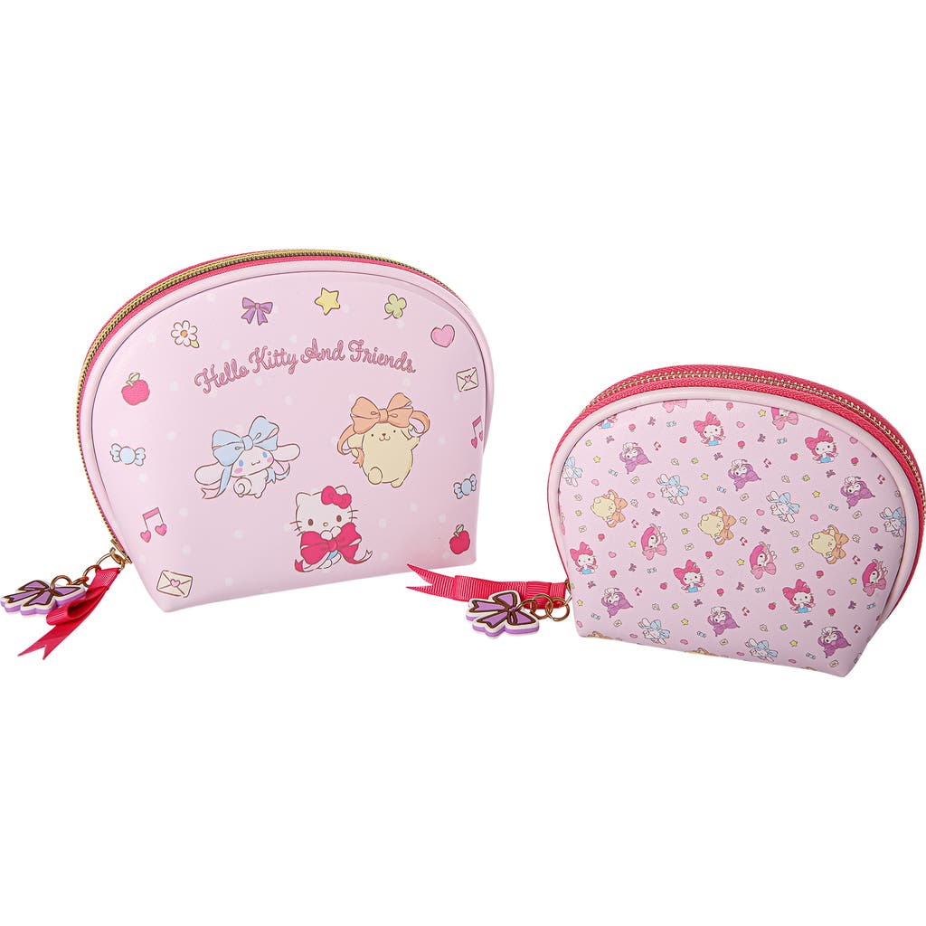 Hello Kitty Large And Small Dome Cosmetic Travel Bag Set In Brown
