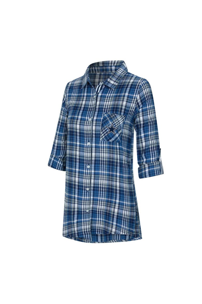 Women's Concepts Sport Navy Dallas Cowboys Laney Plaid Tri-Blend Full-Button Nightshirt, Alternate, color, Navy