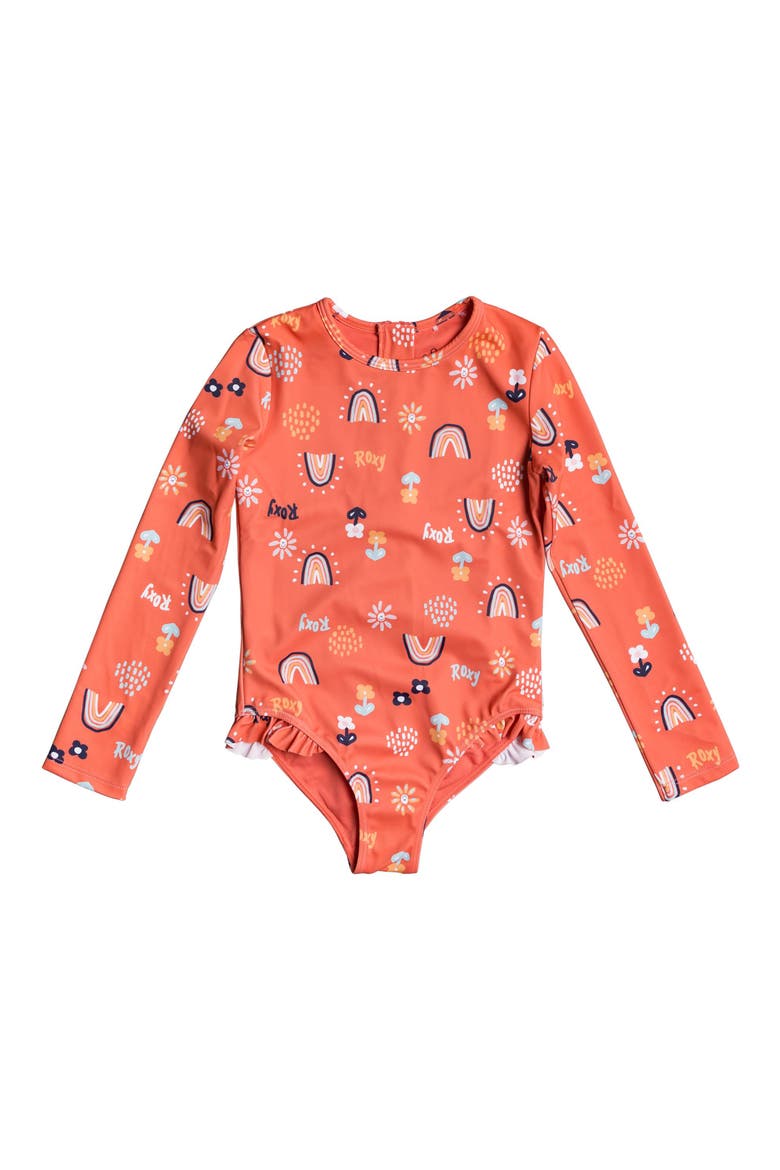 Kids' Rainbow One-Piece Rashguard Swimsuit, Main, color, DEEP SEA CORAL