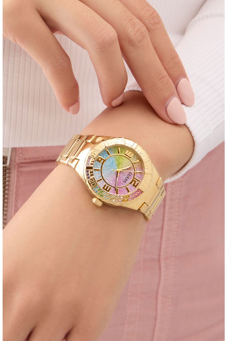 Sangria Rainbow Ombré Bracelet Watch, 36mm, Alternate, color, GOLD