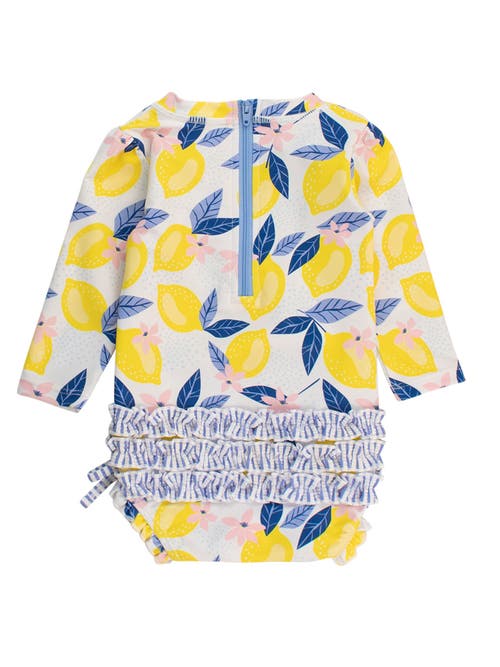 Rufflebutts Baby Girls Long Sleeve Upf50+ One Piece Rash Guard In Multi