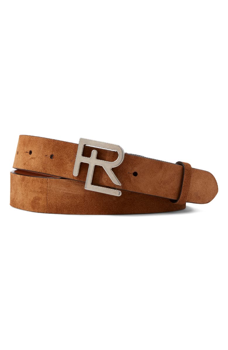 Ralph Lauren Purple Label RL Buckle Calf Suede Belt, Main, color,