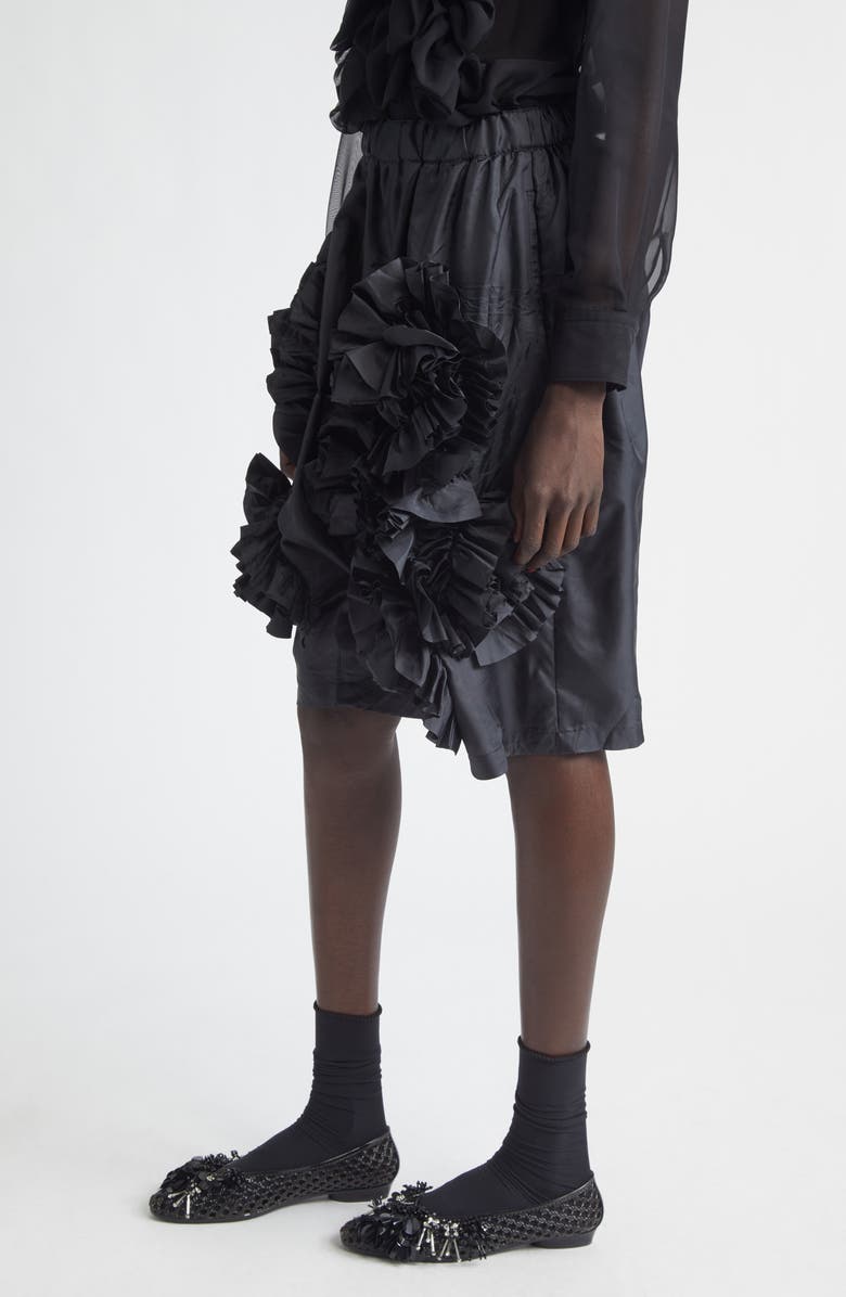 Comme des Garçons Comme des Garçons Ruffle Rosette Taffeta Shorts, Alternate, color, Black