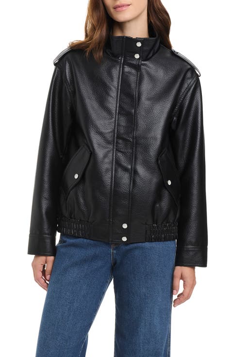 Faux Leather Bomber Jacket