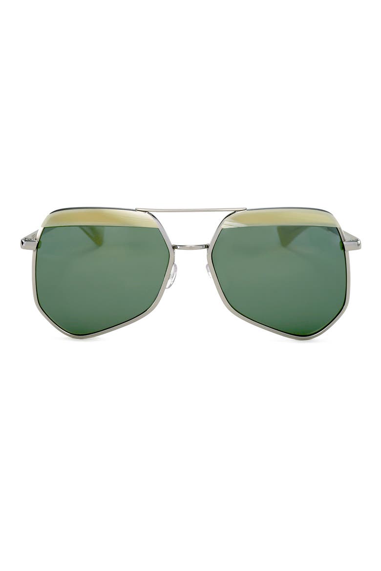 Hexcelled 59mm Aviator Sunglasses, Main, color, SILVER/ GREEN