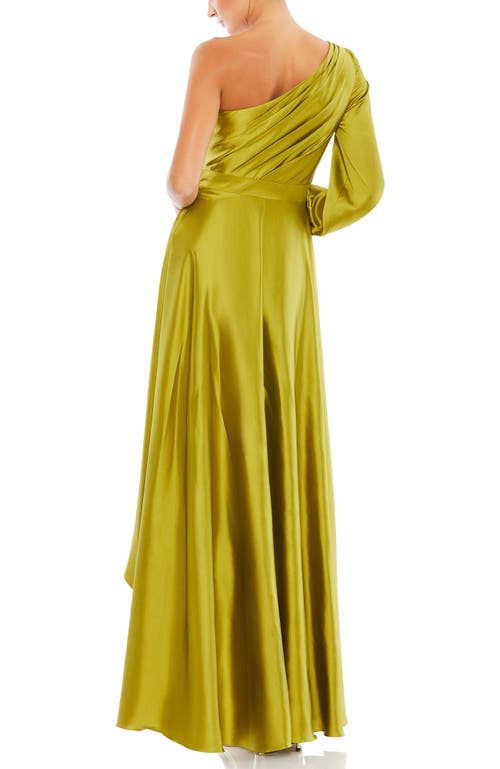 Mac Duggal Ieena High-low One-shoulder Gown In Chartreuse