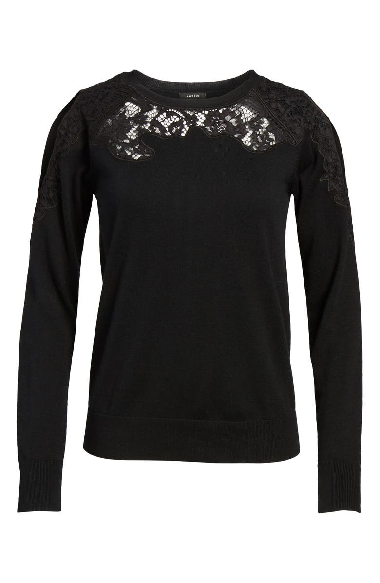 Halogen<sup>®</sup> Lace Detail Cold Shoulder Sweater, Alternate, color, 