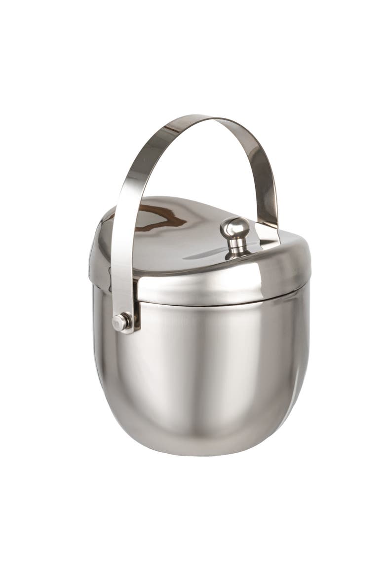 1-Quart Stainless Steel Double-Wall Ice Bucket with Handle and Curved Lid, Brushed Nickel Finish, Main, color, Silver