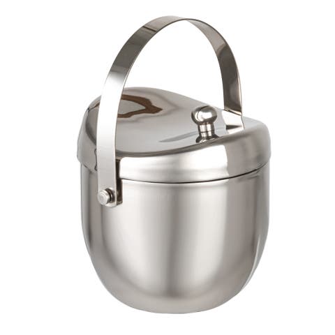 1-Quart Stainless Steel Double-Wall Ice Bucket with Handle and Curved Lid, Brushed Nickel Finish
