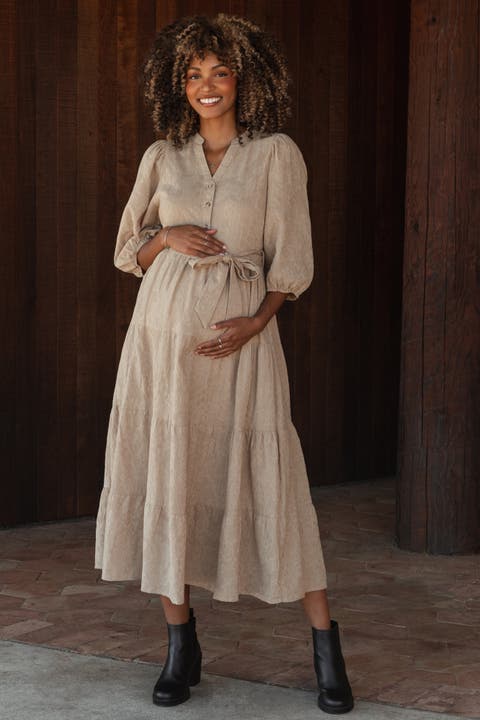 Floral Jacquard Button Front Tiered Dress