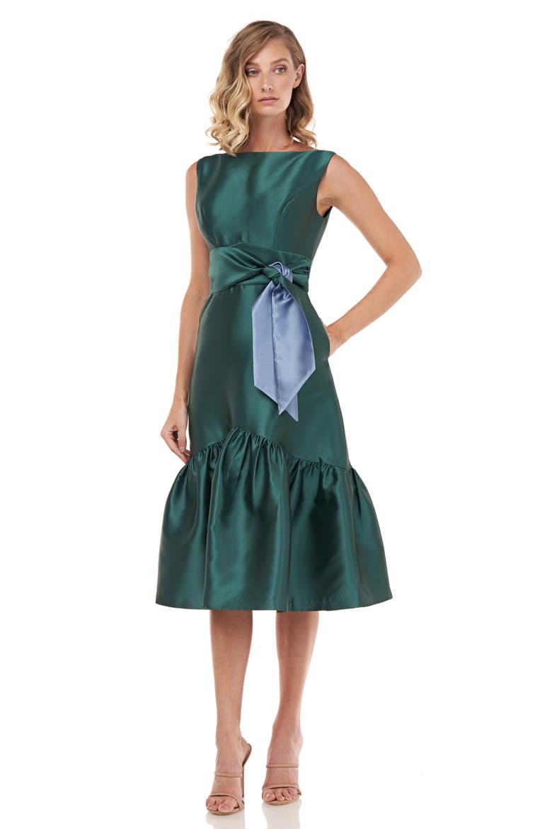 Tie Waist Ruffle Sleeveless Dress, Alternate, color, ENGLISH IVY