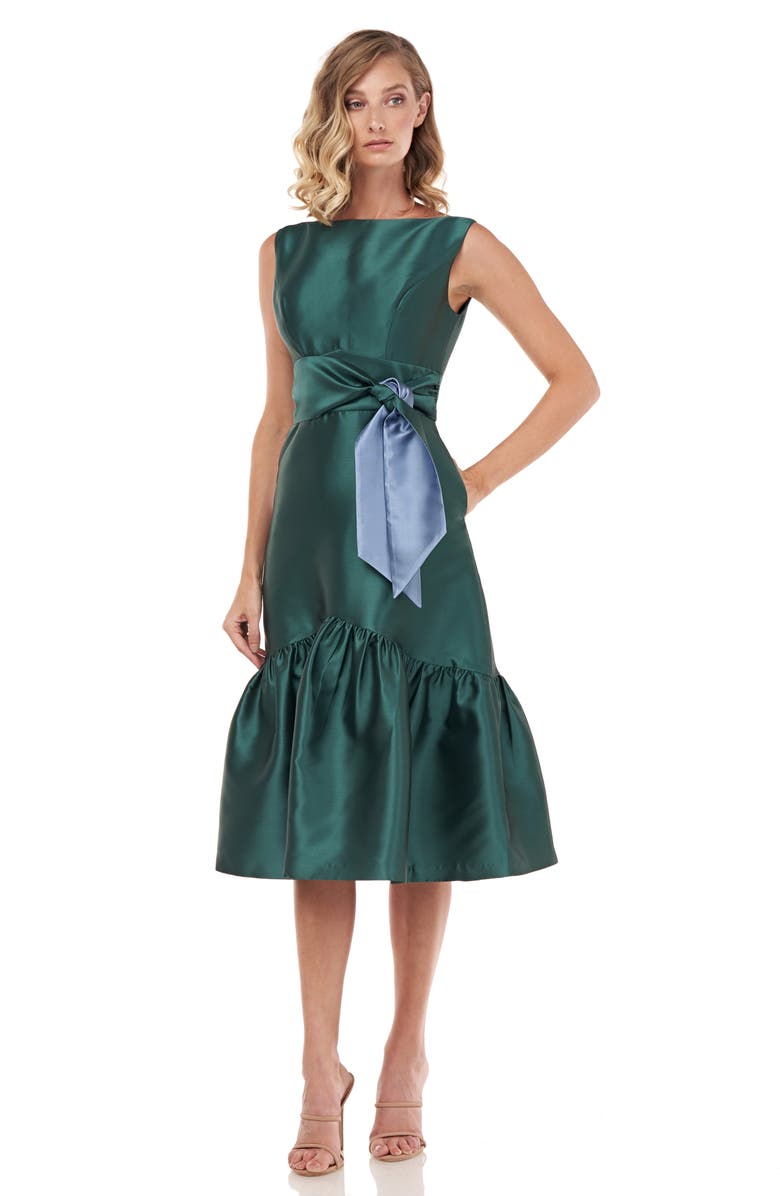 Kay Unger Tie Waist Ruffle Sleeveless Dress, Alternate, color, 