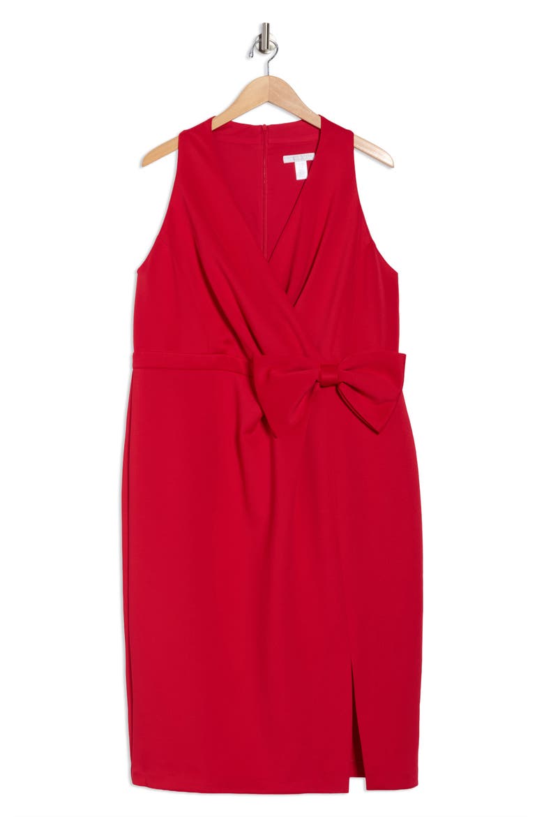 Techno Bow Surplice Scuba Knit Dress, Alternate, color, RED