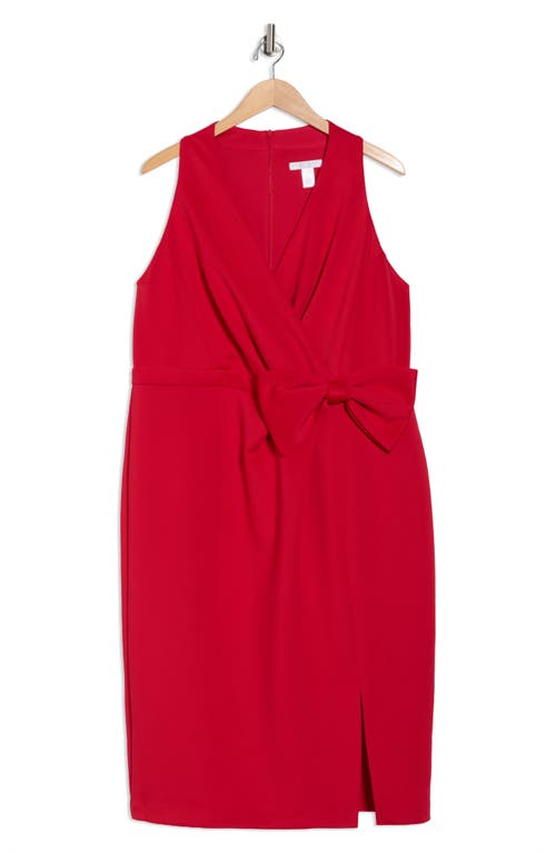 London Times Techno Bow Surplice Scuba Knit Dress In Red
