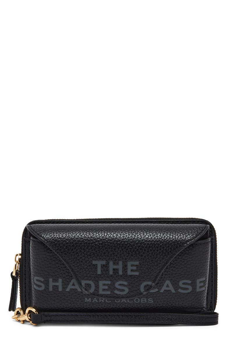 The Shades Leather Sunglasses Wristlet, Main, color, BLACK