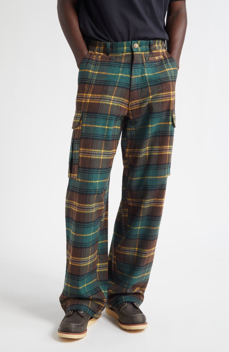 Sky High Farm Workwear Gender Inclusive Plaid Flannel Cargo Pants, Main, color, Yellow