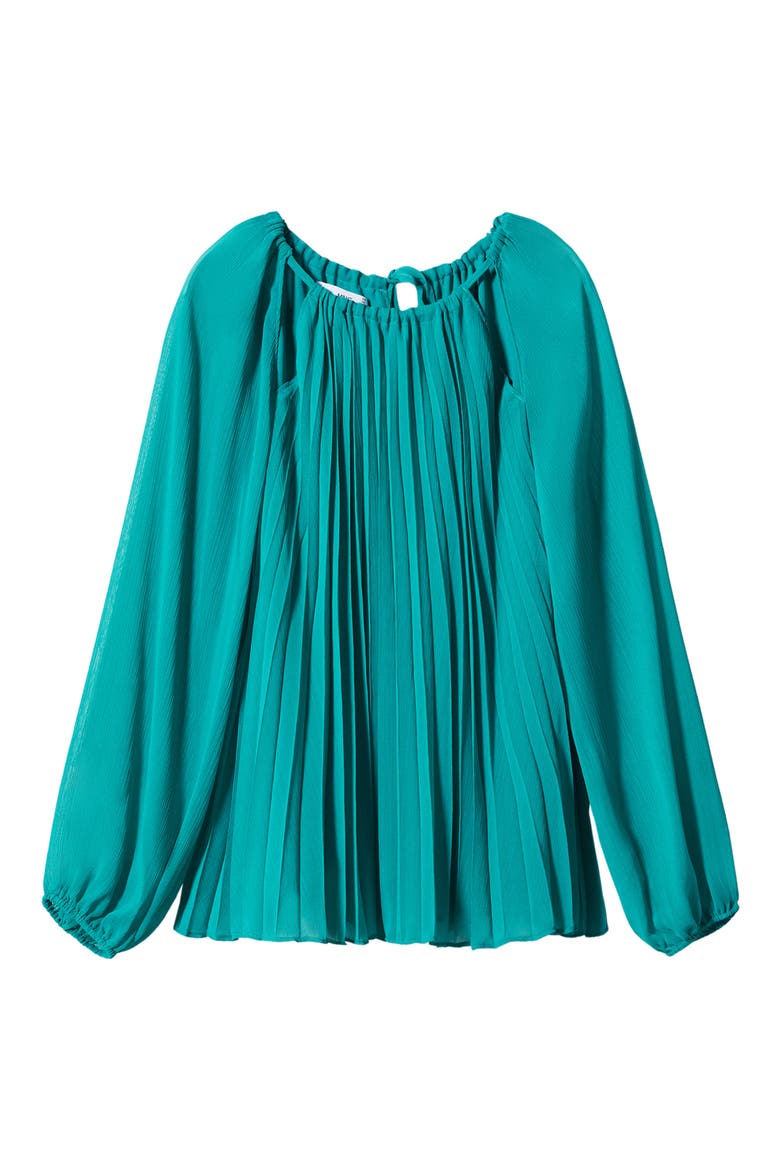 Pleated Keyhole Cutout Blouse, Alternate, color, TURQUOISE