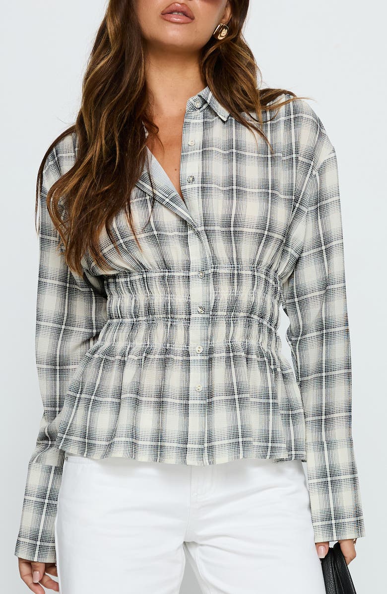 Princess Polly As You Are Check Button-Up Shirt, Main, color, Black Check