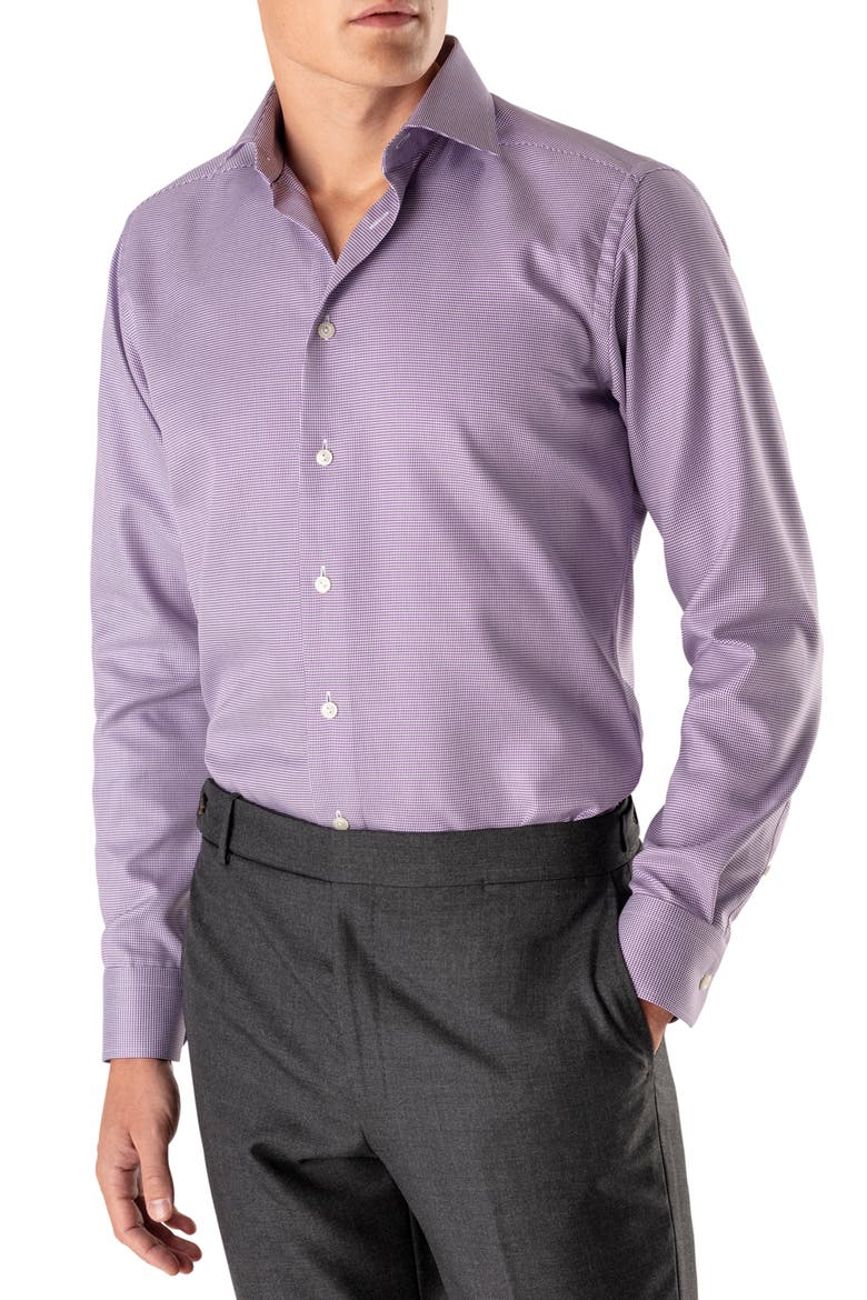 Slim Fit Houndstooth Cotton Dress Shirt, Main, color, PURPLE