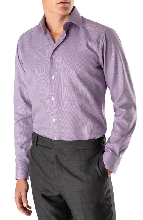 Slim Fit Houndstooth Cotton Dress Shirt
