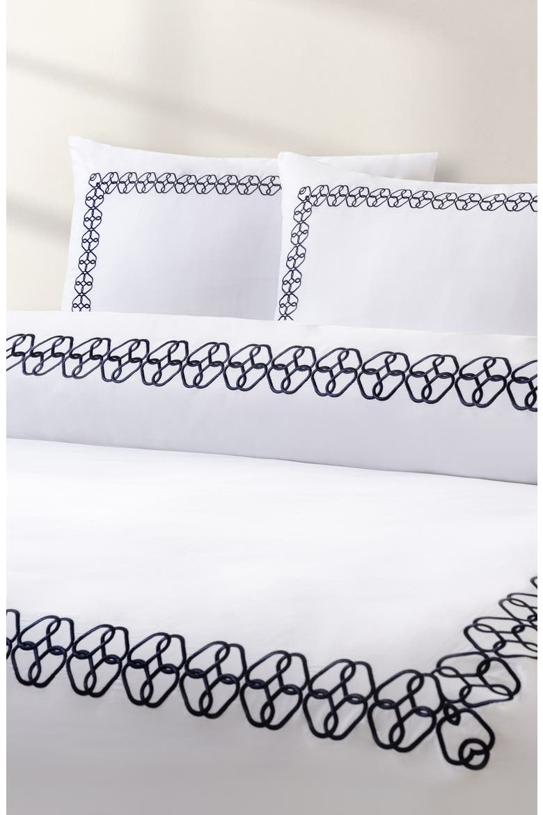 Engaged Embroidered Turkish Cotton Sateen Duvet Cover & Sham Set, Alternate, color, NAVY