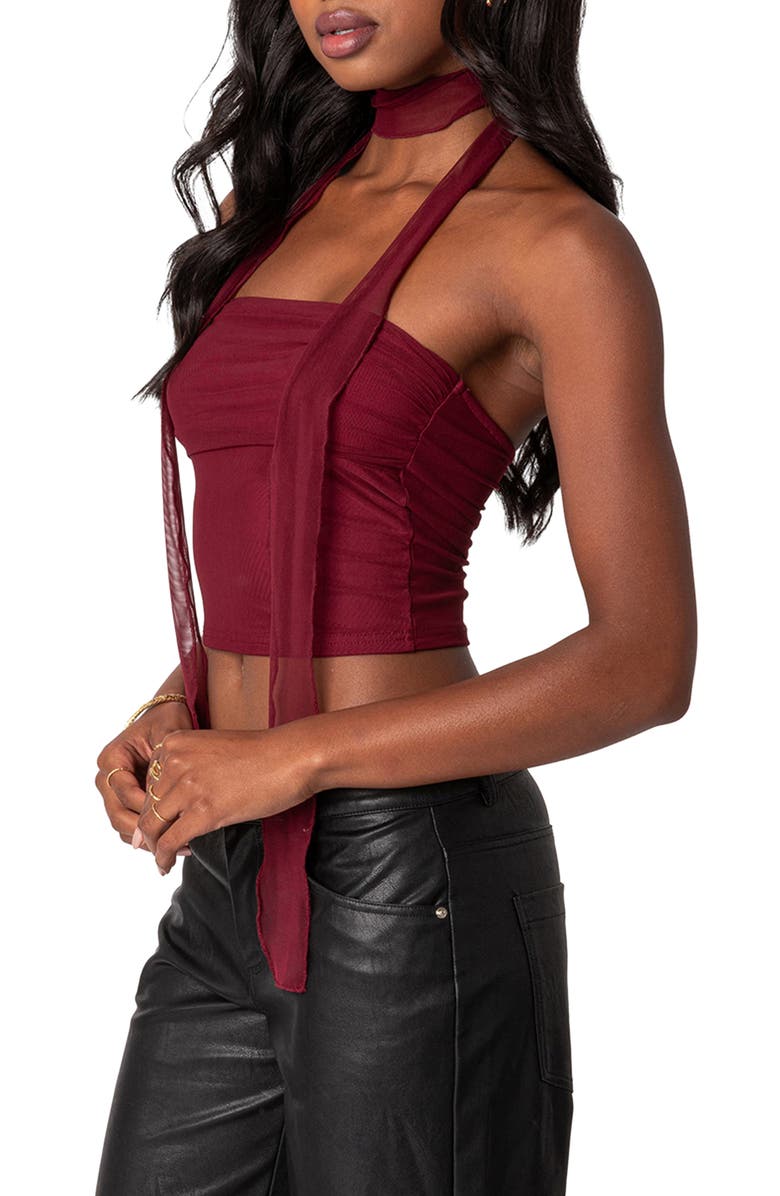 EDIKTED Mesh Tube Top & Scarf Set, Alternate, color, Red