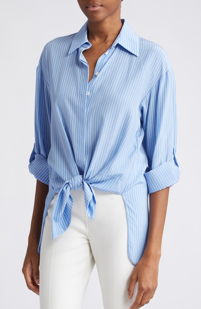Michael Kors Collection Stripe Tie Front Silk Crêpe de Chine Shirt, Alternate, color, 