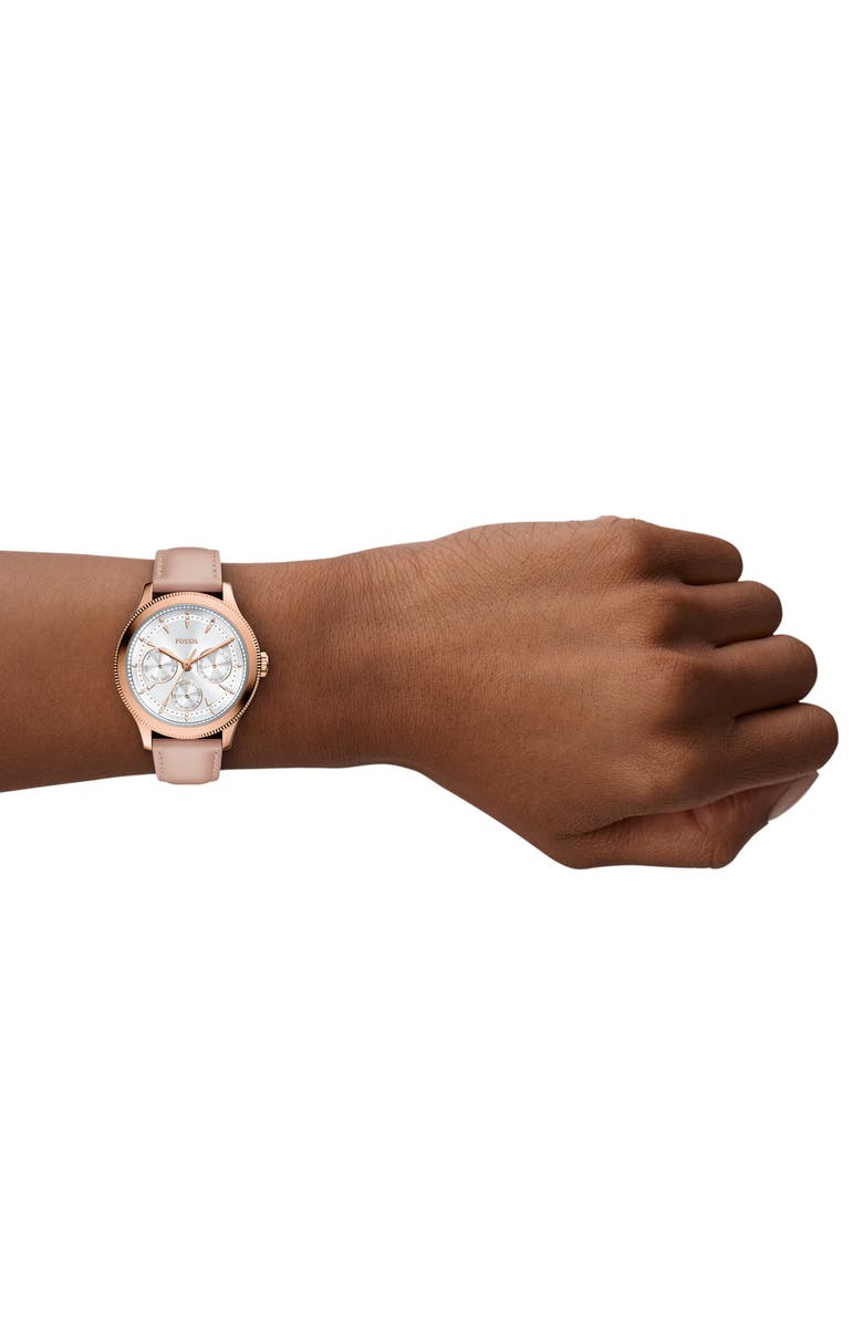 Fossil Brynn Multifunction Leather Strap Watch, 38mm, Alternate, color, Rose Gold