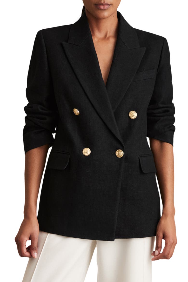 Eden Double Breasted Linen Blend Jacket, Main, color, BLACK