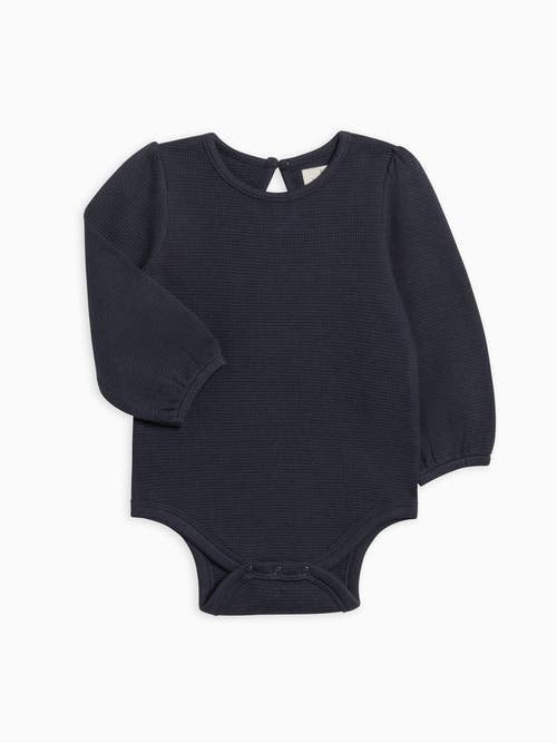 Kendi Jill Waffle Knit Long Sleeve Bodysuit In Black