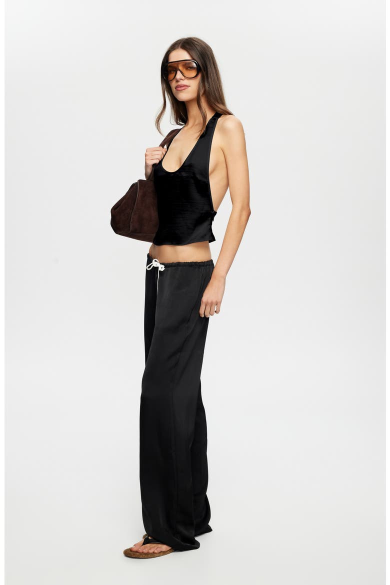Femme Satin Drawstring Pants, Alternate, color, OBSIDIAN