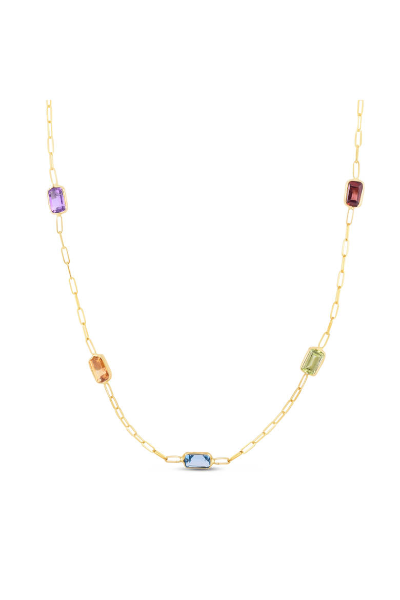 Rainbow Gemstone Paperclip Necklace, Main, color, Rainbow