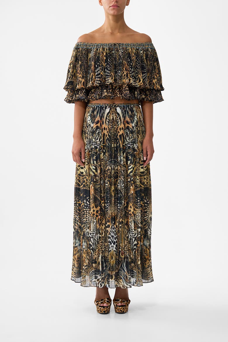 Pleated Midi Skirt, Main, color, Feline Folklore