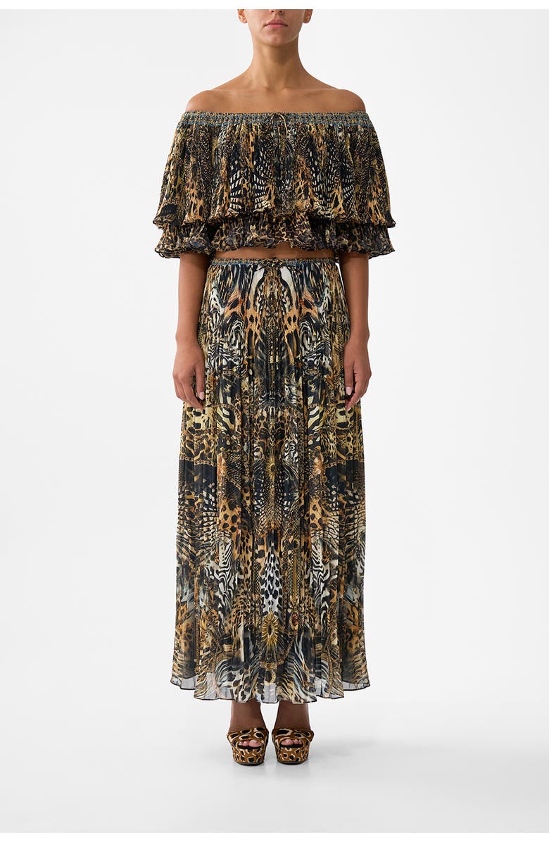 Camilla Pleated Midi Skirt, Main, color, Feline Folklore