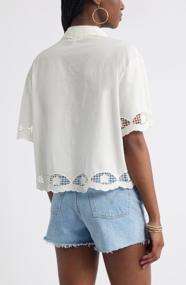 Embroidered Cutwork Cotton Camp Shirt
