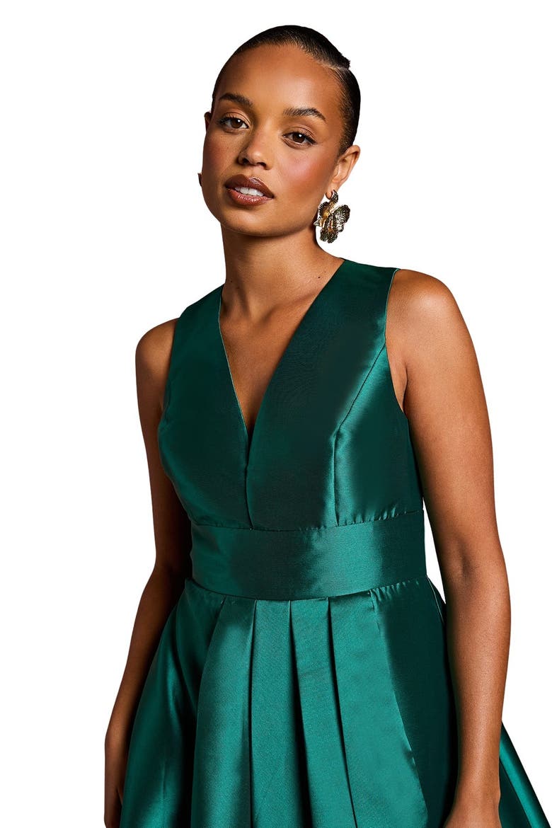 Petite Plunge Waterfall Twill Dress, Alternate, color, Emerald
