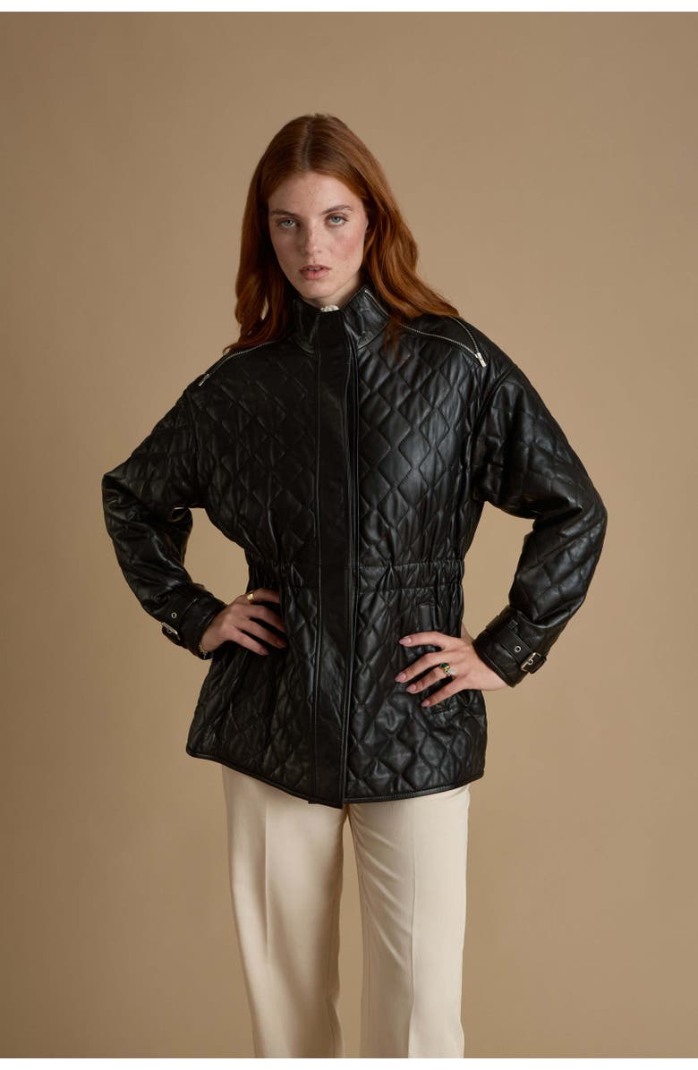 Furniq UK Nora Leather Coat, Alternate, color, Black