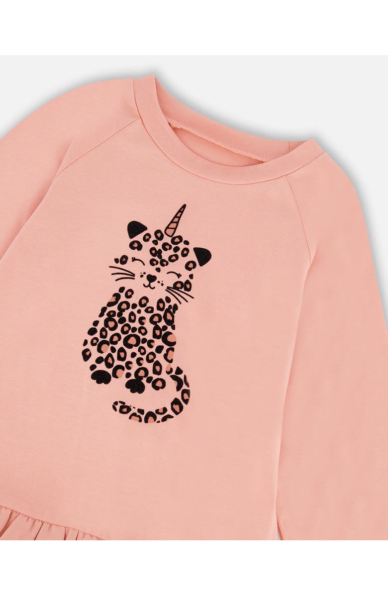 Deux par Deux Long Bi-Material Top with Mesh Ruffle Hem and Leopard, Alternate, color, Dusty Pink