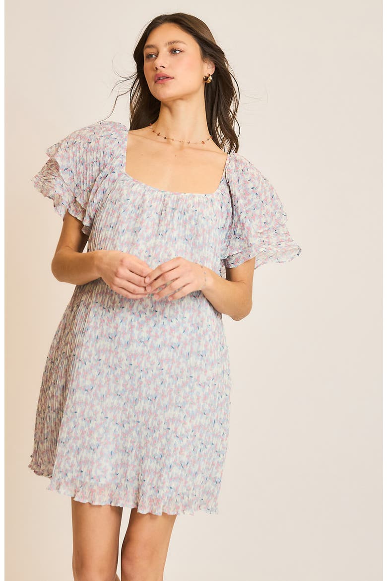 Floral Pleated Minidress, Alternate, color, MEDIUM BLUE