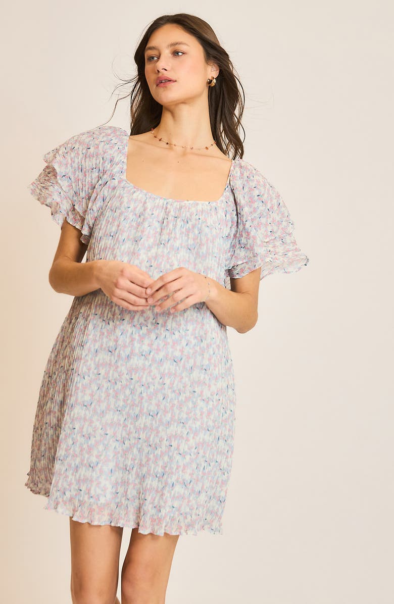 WISHLIST Floral Pleated Minidress, Alternate, color, Medium Blue