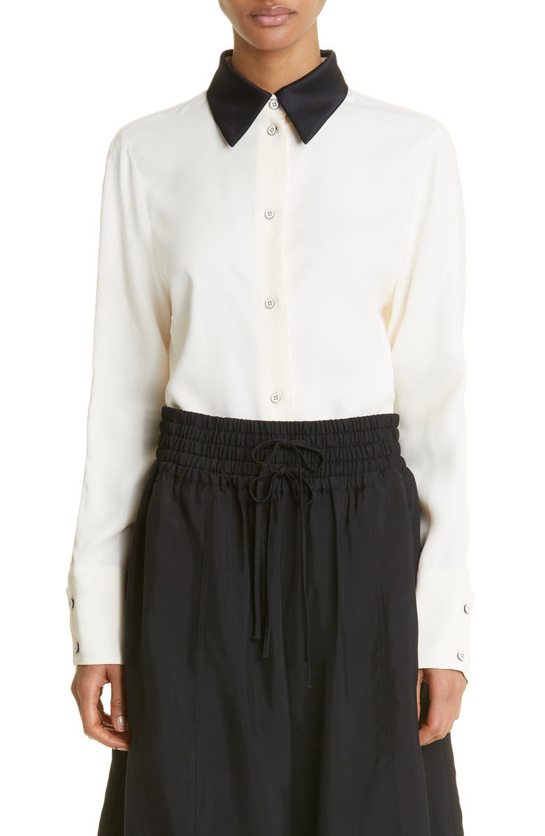 Jil Sander Relaxed Fit Contrast Collar Button-Up Shirt, Main, color, 