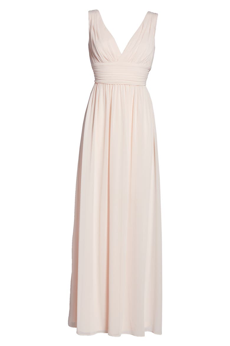 V-Neck Pleat Chiffon A-Line Gown, Alternate, color, PETAL PINK