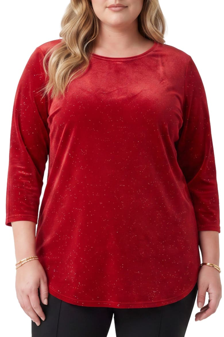 Sparkle Velvet Three-Quarter Sleeve Top, Main, color, RED