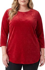 Karen Kane Sparkle Velvet Three-Quarter Sleeve Top