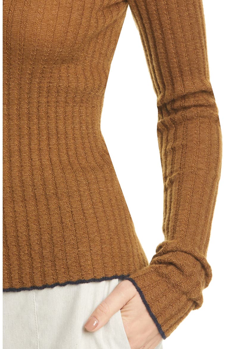 Ribbed Cashmere Crewneck Sweater, Alternate, color, PECAN/ PALO SANTO