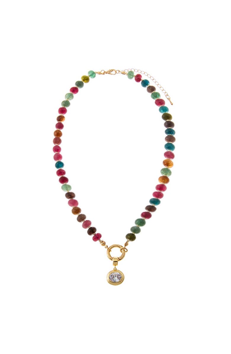 BY ADINA EDEN Colored Natural Stone Beaded /CZ Oval Bezel Charm Necklace, Alternate, color, Multi-Color